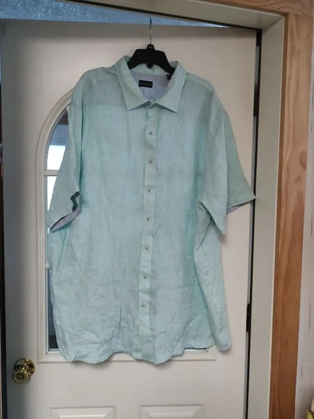New Rochester Light Green Linen Short Sleeve Button Down Shirt Size Men's 3XL
